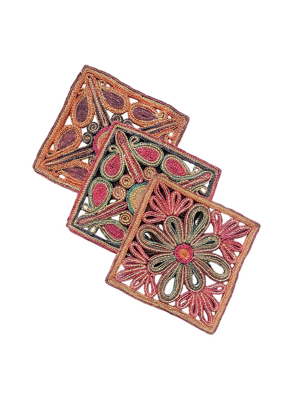 Colorful Vintage Woven Straw & Raffia Trivets